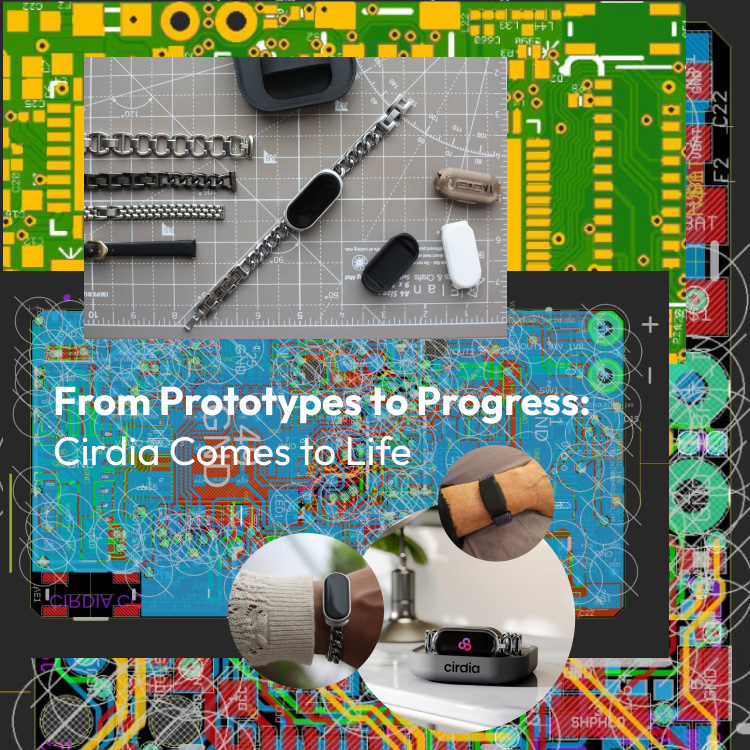 Cirdia Day and Night device prototypes on a worktable