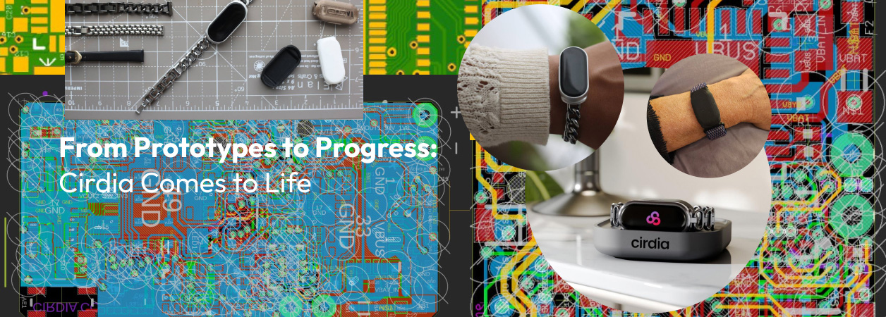 Cirdia Day and Night device prototypes on a worktable