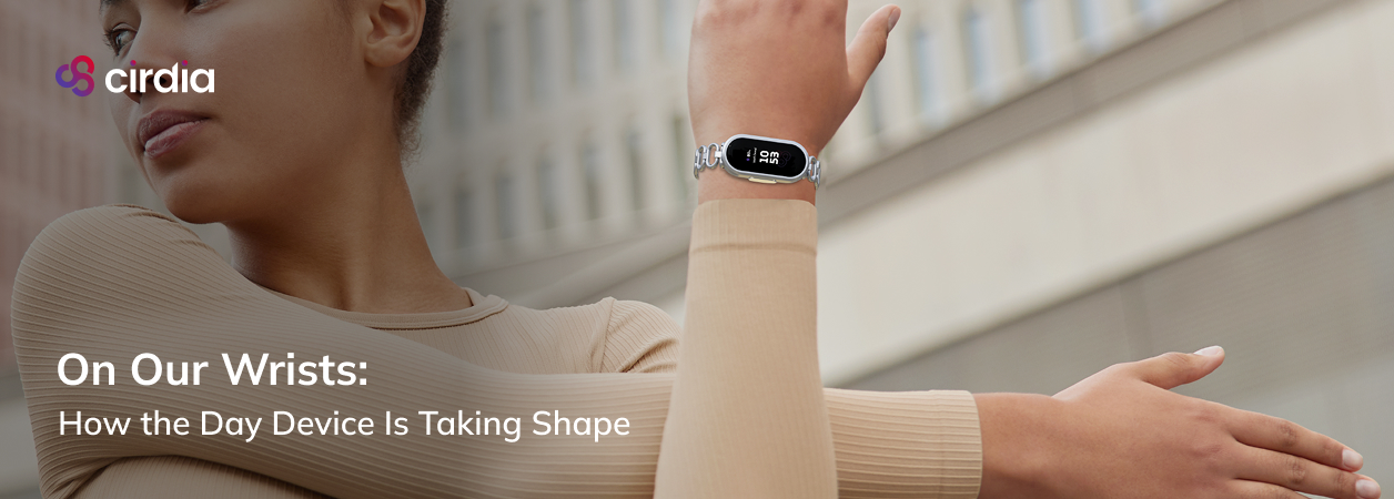 photo of the Cirdia day device prototype on a wrist